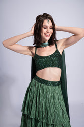 Lush - Woodland Grass Green Embroidered Lehenga Set
